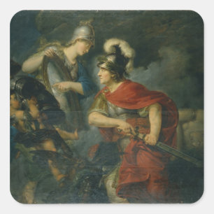 Sticker Carré Minerva montre son envie dans le Bouclier poli