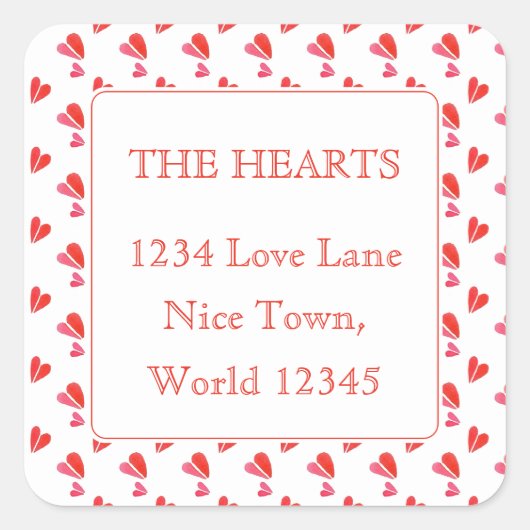 Sticker Carré MINI COEURS Petits Carrés Enveloppe Phoques (Devant)