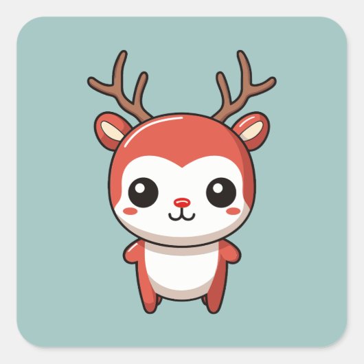 Sticker Carré Mini Noël mignon bébé Rudolph Reindeer (Devant)