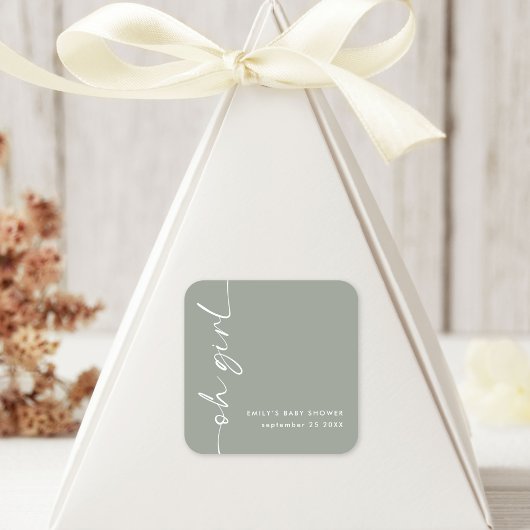 Sticker Carré Mini-nom de script Oh Girl Sage Baby shower