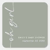 Sticker Carré Mini-nom de script Oh Girl Sage Baby shower (Devant)