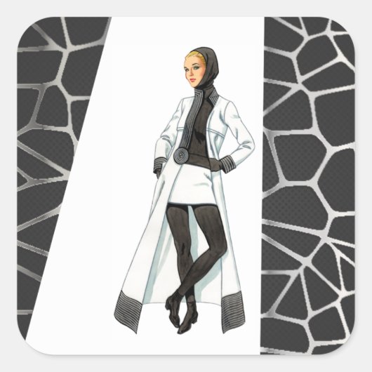 Sticker Carré Mini-shirt noir et blanc mi-siècle (Devant)