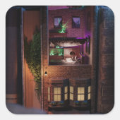 Sticker Carré Miniature book nook diorama - reading upstairs (Devant)