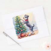 Sticker Carré Miniature Schnauzer Decorating Christmas Tree Dog  (Enveloppe)