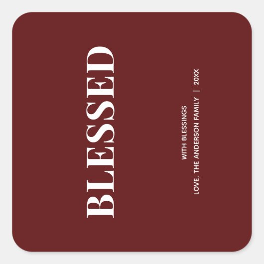 Sticker Carré Minimal BLESSED | Deep Red Holiday (Devant)