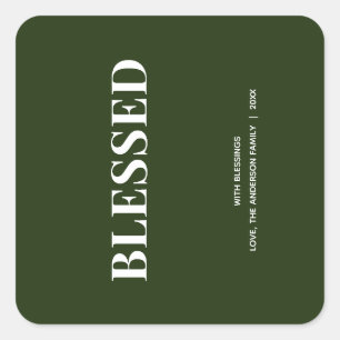 Sticker Carré Minimal BLESSED Vert forêt de fêtes