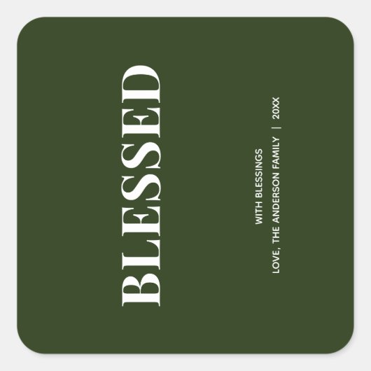 Sticker Carré Minimal BLESSED | Vert forêt de fêtes (Devant)