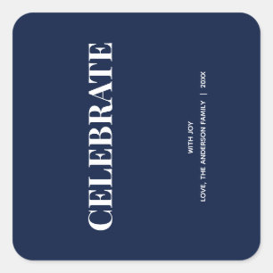 Sticker Carré Minimal CELEBRATE Bleu Nuit de Fêtes