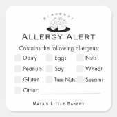 Sticker Carré Minimal Cute Cake Logo Allergy Alert (Devant)