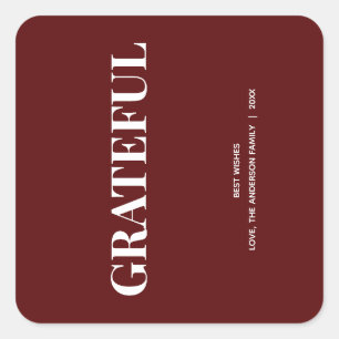 Sticker Carré Minimal GRATEFUL Deep Red Holiday