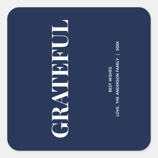 Sticker Carré Minimal GRATEFUL | Navy Blue Holiday (Devant)