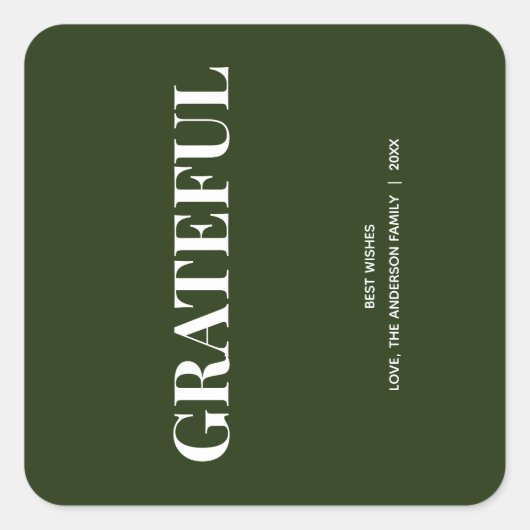Sticker Carré Minimal GRATEFUL | Vert forêt de vacances (Devant)