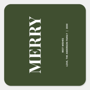 Sticker Carré Minimal MERRY Vert forêt de fêtes
