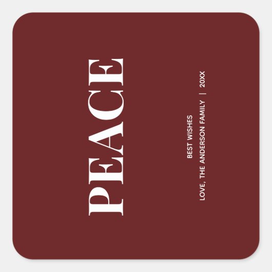 Sticker Carré Minimal PEACE | Deep Red Holiday (Devant)