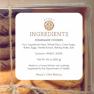 Sticker Carré Minimalist Cookie Logo Bakery Ingredients Product