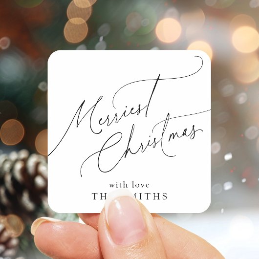 Sticker Carré Minimalist Elegant Script Merriest Christmas