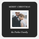 Sticker Carré Minimalist Modern Christmas Black with Photo (Devant)