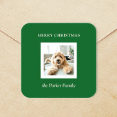 Sticker Carré Minimalist Modern Christmas Green with Photo