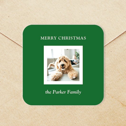 Sticker Carré Minimalist Modern Christmas Green with Photo