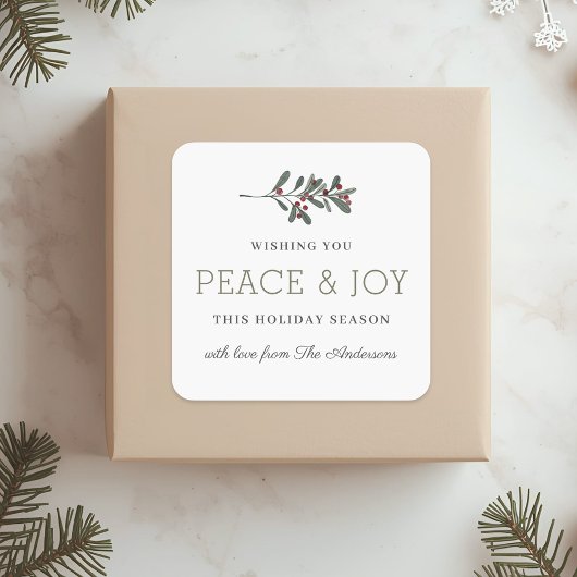 Sticker Carré Minimalist Peace and Joy Holiday Gift