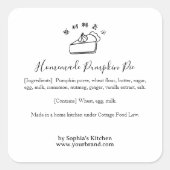 Sticker Carré Minimalist Pumpkin Pie Bakery Ingredient Label (Devant)