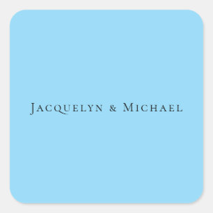 Sticker Carré Minimaliste Bleu Simple Élégant Nom Classique