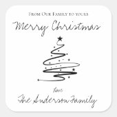 Sticker Carré Minimaliste Joyeux Noël Noir Blanc Nom Simple (Devant)