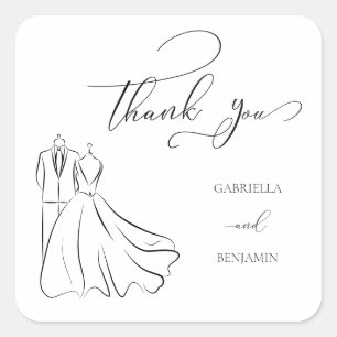 Sticker Carré Minimaliste Mariage Merci Écriture Noir Blanc