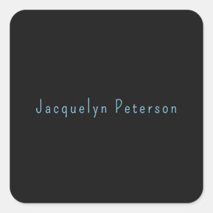 Sticker Carré Minimaliste Neutre Bleu Noir Élégant Nom Moderne