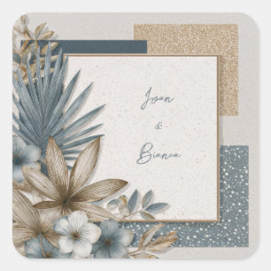 Sticker Carré Minimaliste sarcelle poussiéreuse paillettes dorée