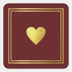 Sticker Carré minimaliste simple faux or coeur d'amour mariage