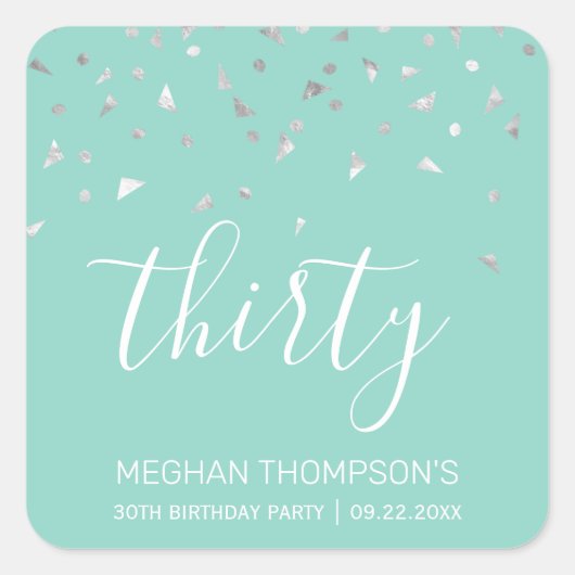 Sticker Carré Mint Green Silver Confetti 30e anniversaire (Devant)