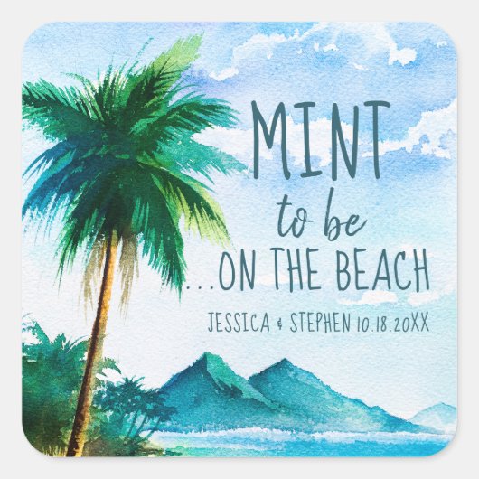 Sticker Carré Mint to Be Favor Tropical Beach Wedding (Devant)