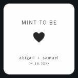 Sticker Carré Mint To Be Modern Black and White Wedding Favorise<br><div class="desc">Autocollants de faveur de mariage moderne avec un design minimal avec le message, "Mint To Be" avec un coeur et vos noms et date en noir, sur un arrière - plan blanc. Les polices et les couleurs arrière - plans peuvent être changées en n'importe quelle couleur. Ces autocollants simples et...</div>