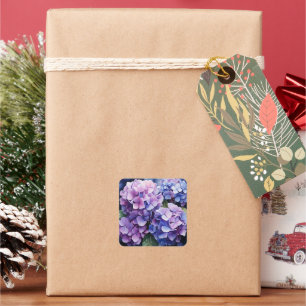 Sticker Carré Minuit Jardin Violet Hydrangea Aquarelle