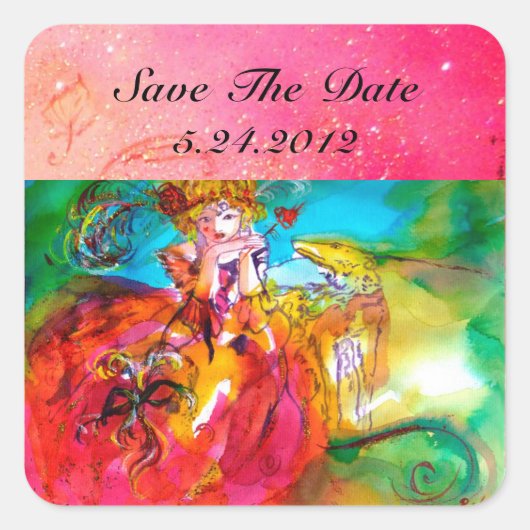 Sticker Carré MIRANDOLINA, rose, jaune fuchsia (Devant)