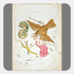 Sticker Carré Miroir d'Urania, Carte céleste d'astronomie vintag
