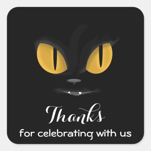 Sticker Carré Mischievous Chat noir avec les doigts Merci (Devant)