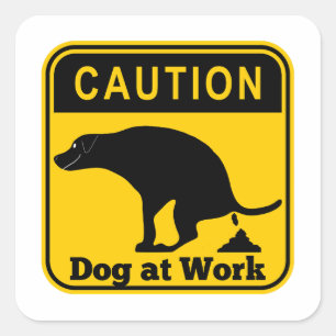 Sticker Carré Mise en garde Chien caca au travail