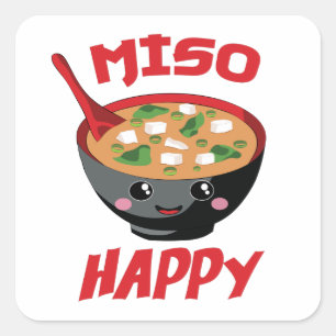Sticker Carré Miso Happy Funny Food Kawaii