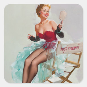 Sticker Carré Miss Sylvania Pin-Up Girl