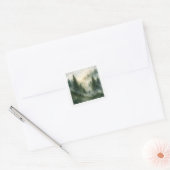 Sticker Carré Misty morning in pine forest aesthetic (Enveloppe)