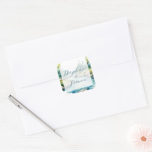 Sticker Carré Misty Mountain Mariage (Enveloppe)