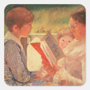 Sticker Carré Mme Cassatt Lecture à ses petits-enfants, 1888