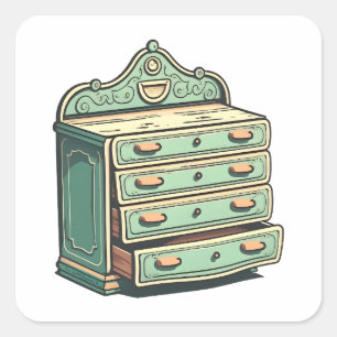 Sticker Carré Mobilier Antique, Lecteur De Dresser, Style Dessin