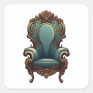 Sticker Carré Mobilier Antique, Style Dessin, Chaise Antique