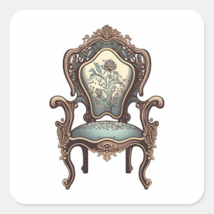 Sticker Carré Mobilier Antique, Style Dessin, Chaise Antique