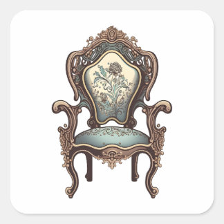 Sticker Carré Mobilier Antique, Style Dessin, Chaise Antique