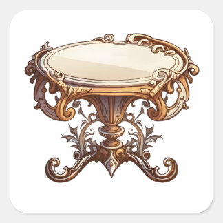 Sticker Carré Mobilier Antique, Style Dessin, Table Antique