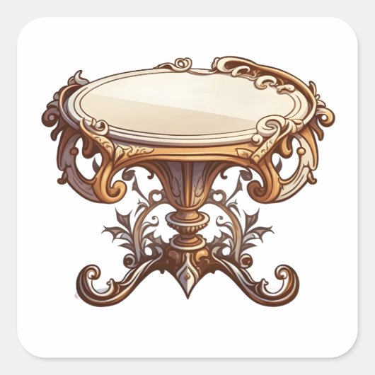 Sticker Carré Mobilier Antique, Style Dessin, Table Antique (Devant)